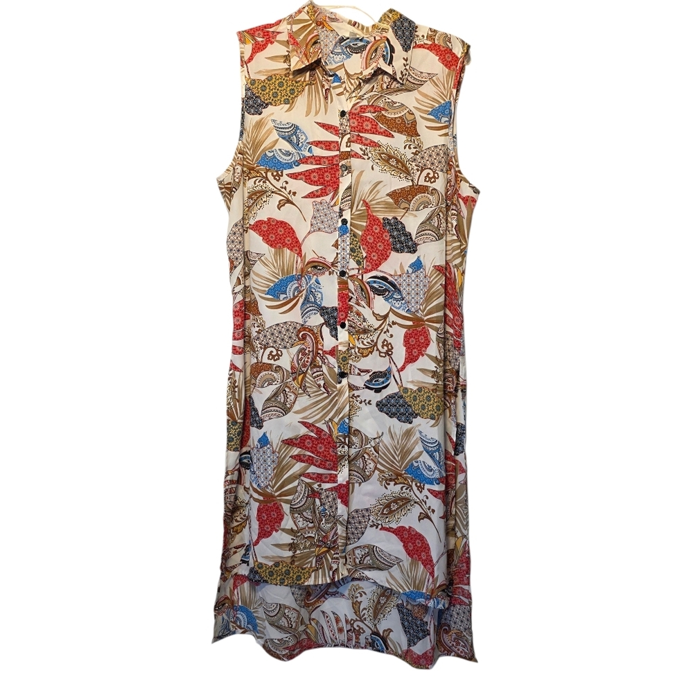 Spense Sleeveless Floral Button Down Tunic Top Duster XL EUC